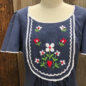 Vintage Embroidered Floral Boho Prairie Dress